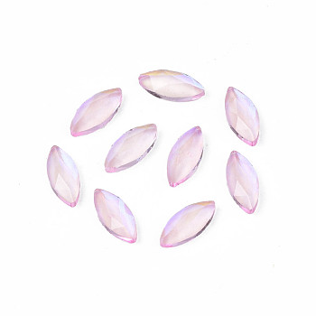 Glass Rhinestone Cabochons, Nail Art Decoration Accessories, Faceted, Horse Eye, Pink, 8x3.5x1.5mm