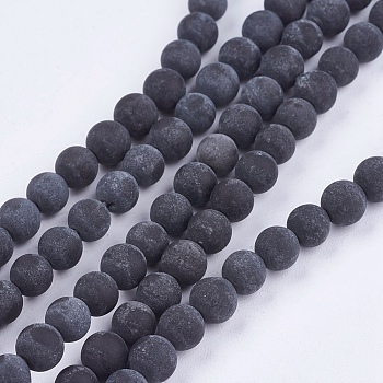 Natural Black Stone Bead Strands, Round, Black, 6mm, Hole: 1mm, about 60~65pcs/strand, 15.12~15.7 inch