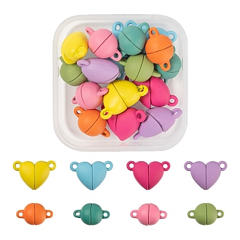 16 Sets 8 Style Spray Painted Alloy Magnetic Clasps, Round & Heart, Mixed Color, 10.5~13x8~16x7~8mm, Hole: 1.2mm, 2 sets/style
