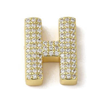 Brass Beads, with Clear Cubic Zirconia, Letter H, 20x15.5x5.5mm, Hole: 4.5mm