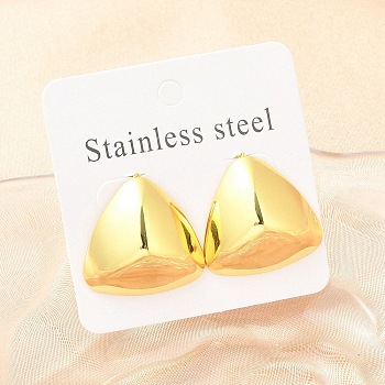 304 Stainless Steel Stud Earrings for Women, Triangle, Golden, 23x24mm