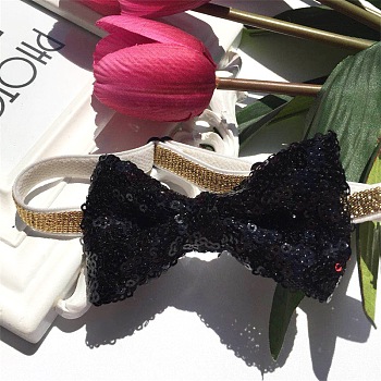 Adjustable Cat Dog Bowknot Collars, Sequin/Paillette Beaded Pet's Bow Tie, Pet Bowknot Necktie, Black, 190~350mm