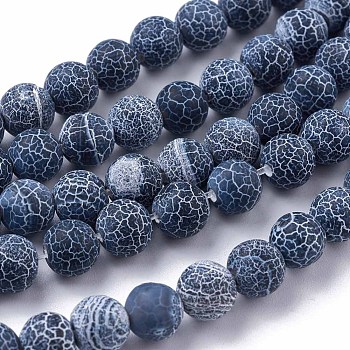 Frosted Natural Weathered Agate Beads Strands, Round, Dyed & Heated, Dark Blue, 8mm, Hole: 1mm, about 48pcs/strand, 14.5 inch