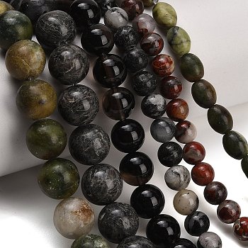 Natural Mixed Stone Beads Strands, Smooth Round, Mixed Dyed and Undyed, Grade B, 7.5~12.5x8.5~13mm, Hole: 1~1.5mm, about 31~46pcs/strand, 14.61''~15.18''(37.1~38.55cm)