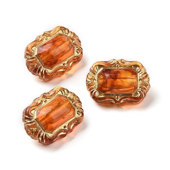 Acrylic Beads, Imitation Amber, Golden Metal Enlaced, Rectangle, Chocolate, 18x13.5x8.5mm, Hole: 1.8mm, about 515pcs/500g