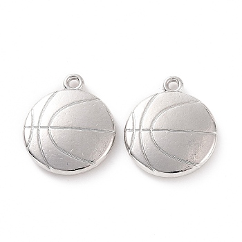 Rack Plating Alloy Pendants, Cadmium Free & Lead Free & Nickle Free, Silver, Basketball Pattern, 21.5x18.5x3.5mm, Hole: 1.6mm