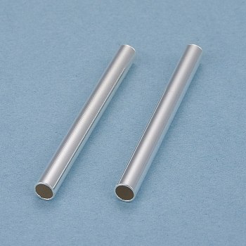 Brass Tube Beads, Long-Lasting Plated, Tube, 925 Sterling Silver Plated, 40x4mm, Hole: 3mm