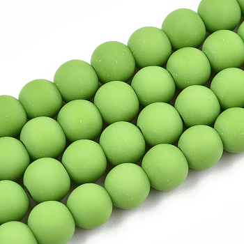 Opaque Glass Beads Strands, Frosted, Round, Lime Green, 8~8.5mm, Hole: 1.5mm, about 51~53pcs/strand, 14.96 inch~15.55 inch(38~39.7cm)