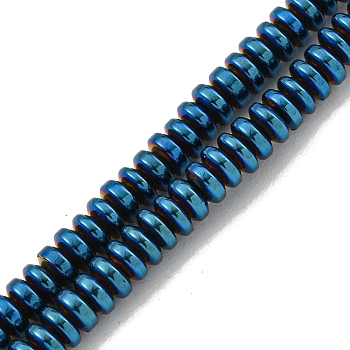 Electroplated Synthetic Non-Magnetic Hematite Beads Strands, Disc, Blue Plated, 3.3x1.5~1.8mm, Hole: 0.8mm, about 280pcs/strand, 15.87 inch(40.3cm)