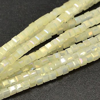 Faceted Cube Full Rainbow Plated Imitation Jade Electroplate Glass Beads Strands, Light Goldenrod Yellow, 2.5x2.5x2.5mm, Hole: 0.8mm, about 185pcs/strand, 15.7 inch