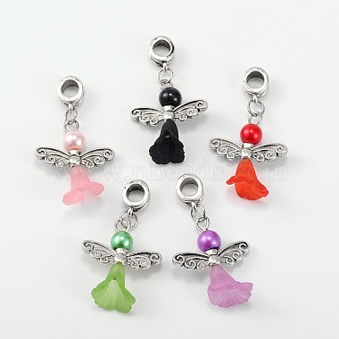 38mm Mixed Color Angel & Fairy Alloy + Glass Dangle Beads