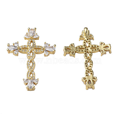 Real 18K Gold Plated Clear Cross Brass+Cubic Zirconia Pendants