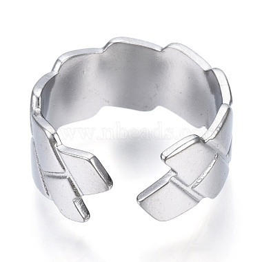 Bague ouverte texturée en acier inoxydable anti-ternissement 304 pour femme(RJEW-N040-10)-3