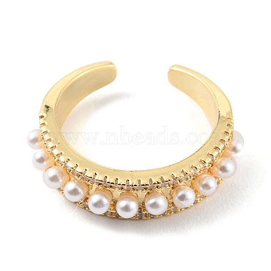 Plastic Pearl Beaded Open Cuff Ring with Clear Cubic Zirconia(RJEW-C058-04G)-2