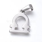 Non-Tarnish 304 Stainless Steel Pendants, Constellation/Zodiac Sign, Stainless Steel Color, Libra, 19.8x15x1.8mm, Hole: 3x6mm(STAS-L210-06A-P-01)