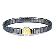 Brass Micro Pave Cubic Zirconia Beaded Bracelets, with Synthetic Non-Hematite Beads, Eight Diagrams, Golden, 7-1/8 inch(18cm), 6mm(BJEW-P240-H01)