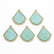 Plastic Pendants, with Light Gold Plated Alloy Findings, Cadmium Free & Nickel Free & Lead Free, Leaf, Turquoise, 18x16.5x2mm, Hole: 1.5mm(PALLOY-N154-30C-NR)