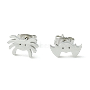 Cute Little Animal Theme 304 Stainless Steel Stud Earrings, Spider, 5~6.5x10.5mm(EJEW-B041-04F-P)