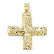 Rack Plating Brass Micro Pave Cubic Zirconia Pendants, Long-Lasting Plated, Lead Free & Cadmium Free, Cross, Real 18K Gold Plated, 35x34.5x4mm, Hole: 4.3x3.5mm(KK-K341-46G)