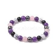 8mm Round Natural Obsidian & Dyed Quartz & Dyed Jade, Synthetic Howlite & Non-magnetic Hematite Beaded Stretch Bracelets for Women, Inner Diameter: 2-1/2 inch(6.4cm), Round: 8mm(BJEW-JB10437)