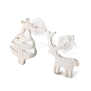 Christmas Theme Brass Asymmetrical Earrings, Stud Earrings, Deer, 12x8mm, 11x10mm(EJEW-D062-01A-S)