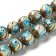 Gold Sand Lampwork Beads Strands, Round, Deep Sky Blue, 10mm, Hole: 1.6mm, about 50pcs/strand, 18.31''(46.5cm)(LAMP-E036-06D)