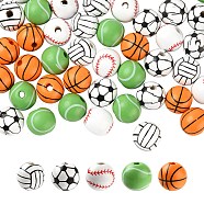100Pcs 5 Style Painted Natural Wood European Beads, Large Hole Beads, Printed, Baseball & Volleyball & Football & Basketball, Mixed Color, 16x15mm, Hole: 4mm, 20pcs/style(WOOD-LS0001-45)