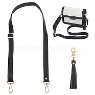 WADORN 1Pc Adjustable Cowhide Crossbody Bag Straps, 1Pc Imitation Leather Tassel Big Pendants Decorations, Black, Bag Straps: 74~103.3cm, Pendants Decorations: 15cm(FIND-WR0009-14)