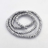 Electroplate Non-magnetic Synthetic Hematite Beads Strands, Faceted Rondelle, Platinum Plated, 4x2mm, Hole: 1mm, about 188pcs/strand, 15.7 inch(G-J208B-03)