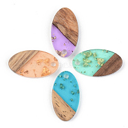 Transparent Resin & Walnut Wood Pendants, with Gold Foil, Oval, Mixed Color, 20x11x3mm, Hole: 2mm(RESI-S389-041A-B)
