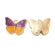 Alloy Enamel Pendants, Long-Lasting Plated, Cadmium Free & Nickel Free & Lead Free, Golden, Butterfly Charm, Purple, 18.5x23.5x2.6mm, Hole: 2.1mm(ENAM-K069-24G-01)