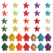 160Pcs 2 Styles Synthetical Turquoise Beads, Dyed, Turtle & Starfish, Mixed Color, 14~18.5x14~15x5~8mm, Hole: 1.5mm, 80pcs/box(G-SC0002-39)