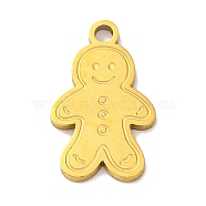 Christmas Theme 201 Stainless Steel Charms, Laser Cut, Golden, Gingerbread Man, 15x9x1mm, Hole: 1.5mm(STAS-Q015-13G-04)