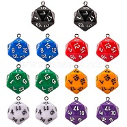 14Pcs 7 Colors Acrylic Pendants, with Platinum Plated Iron Findings, Faceted, Polyhedral Dice, D20, Mixed Color, 27.5x20x20mm, Hole: 2mm, 2pcs/color(MACR-SZ0001-69)