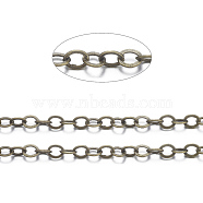 Brass Flat Oval Cable Chains, Unwelded, with Spool, Cadmium Free & Nickel Free & Lead Free, Antique Bronze, 3.5x3x0.5mm, about 301.83 Feet(92m)/roll(CHC025Y-AB)