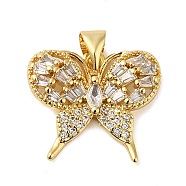 Rack Plating Brass Micro Pave Cubic Zirconia Pendants, Cadmium Free & Lead Free, Long-Lasting Plated, Butterfly, Real 18K Gold Plated, 15.5x18x4mm, Hole: 5x3.5mm(KK-P241-15G)