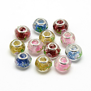Rondelle Lampwork Large Hole European Beads, with Silver Color Plated Brass Cores, Mixed Color, 14~15x10~11mm, Hole: 5mm(X-LPDL-R003-05)