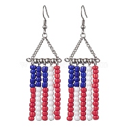 Alloy Triangle Chandelier Earrings, Independence Day Theme Glass Beaded Tassel Earrings, Colorful, 80x24mm(EJEW-TA00351)