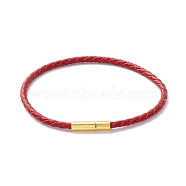 Braided Leather Cord Bracelet for Women, Golden, Red, 7-5/8 inch(19.3cm)(BJEW-C009-01A)