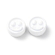 Spray Painted Alloy Beads, Flat Round with Smiling Face, White, 7.5x4mm, Hole: 2mm(PALLOY-M215-16O)