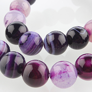 Natural Striped Agate/Banded Agate Round Bead Strands, Dyed, Blue Violet, 10mm, Hole: 1mm, about 38pcs/strand, 14.96 inch(G-E234-08)