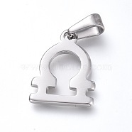 304 Stainless Steel Pendants, Constellation/Zodiac Sign, Stainless Steel Color, Libra, 19.8x15x1.8mm, Hole: 3x6mm(STAS-L210-06A-P-01)