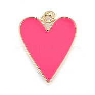 Brass Enamel Pendants, Real 18K Gold Plated, Long-Lasting Plated, Heart, Hot Pink, 27x22x2mm, Hole: 3mm, jump rings: 5x1mm(X-KK-M205-13G-02)