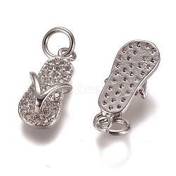 Brass Micro Pave Clear Cubic Zirconia Charms, with Jump Rings, Flip-Flops/Chancla, Platinum, 15x7x4mm, Hole: 3mm(X-ZIRC-G153-28P)