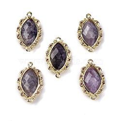 Natural Lepidolite Faceted Horse Eye Links, Rack Plating Brass Micro Pave Orchid Cubic Zirconia Connector Charms, Golden, 24.5x14.5x4.5mm, Hole: 1.2mm(G-B126-02G-14)