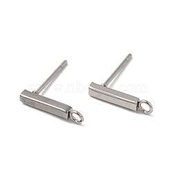 Non-Tarnish 304 Stainless Steel Stud Earring Finding, with Horizontal Loop, Rectangle, Stainless Steel Color, 13x3mm, Hole: 1.8mm, Pin: 0.8mm(STAS-C080-06A-P)