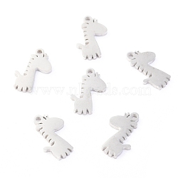 304 Stainless Steel Charms, Laser Cut, Giraffe, Stainless Steel Color, 12x8x1.1mm, Hole: 1mm(STAS-O142-41P)