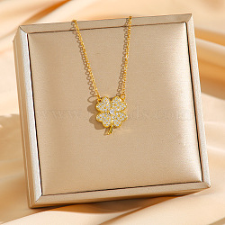 Brass Micro Pave Clear Cubic Zirconia Clover Pendants Necklaces, 304 Stainless Steel Cable Chain Necklaces, Real 18K Gold Plated, 16.54 inch(42cm)(NJEW-K280-02G)