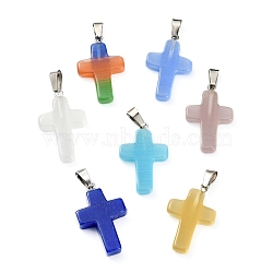 Cat Eye Pendants, with Stainless Steel Peg Bails, Cross, Stainless Steel Color, Mixed Color, 28~30x18x6mm, Hole: 7x3.5mm(G-S358-003-M)