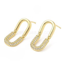 Cubic Zirconia Oval Dangle Stud Earrings, Brass Earrings for Women, Real 18K Gold Plated, 24x10.5mm(EJEW-G353-01G)